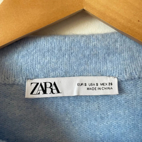 Zara Soft Knit Wool Blend Oversized High Neck Sweater Blue  Size Small - Picture 5 of 6